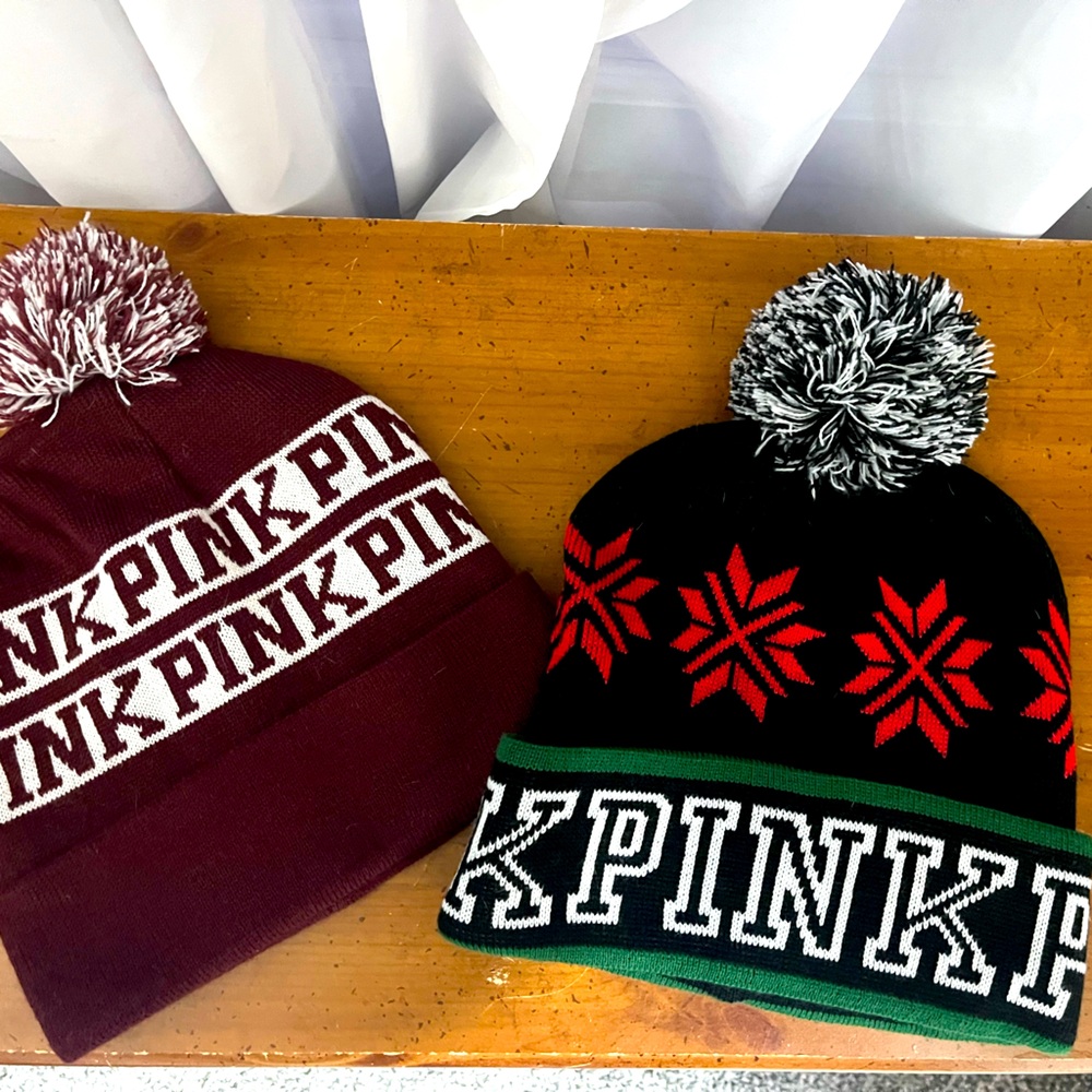 Two PINK Victoria Secret Winter Hats